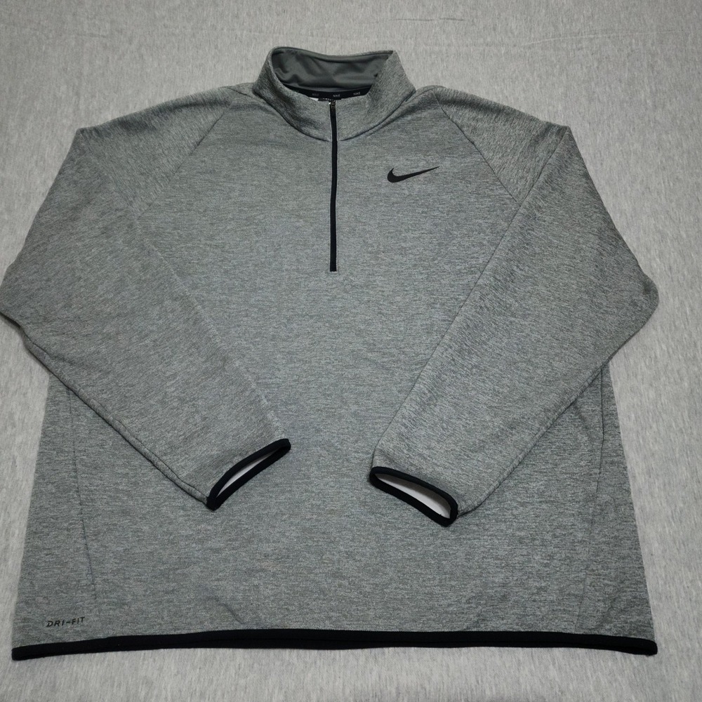 Nike Dri FIT Mens 2XL Grey Heather Quarter Zip Fleece Pullover Warm Up Knit